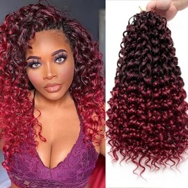 Gogo Curl Crochet Hair Pre Looped Ocean Wave Crochet Hair for Balck Women Long Curly Synthetic Hair Extensions Ombre Burgundy 99j Water Wave Braiding Hair 18 Inch