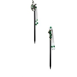 2 Styles Chinese Hair Stick for Buns Chinese Green Beads Flowers Hair Chopsticks Elegant Vintage Tassel Hair Stick Classical Styling Accessories for Women and Girls (Green and Black, One size)