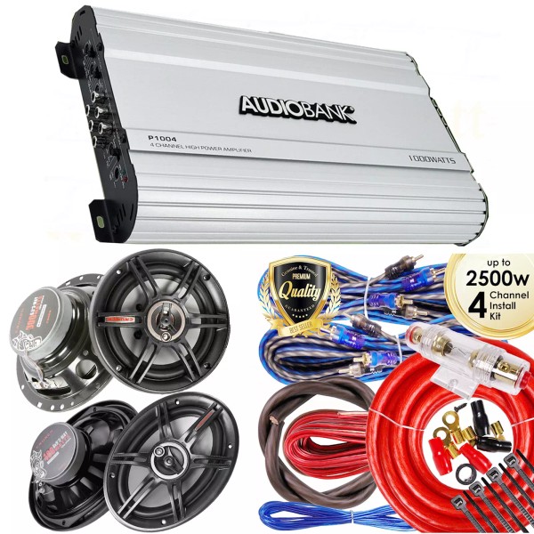 Speakers Audiobank 4Ch 1000W Amplifier + 4x Crunch 6x9" &