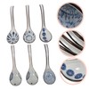 SHOWERORO 6pcs Long Handled Ceramic Soup Spoons Elegant Asian Serving