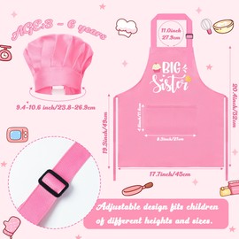 R HORSE Kids Apron and Chef Hat Set - 2Pcs Pink Big Sister Adjustable Children Kitchen Apron, Dress up Role Play Chef Toy Cooking Baking Painting and Training Kit for Girls Funny Cooking Birthday Gift