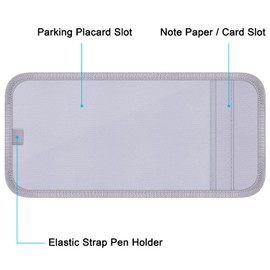 Handicap Placard Holder for Auto, Wisdompro Disabled Parking Permit Sign Protector for Car Sun Visor with Note Paper Slot, Pen Holder and Elastic Strap - Gray