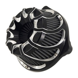 Cleaner Harley Air Filter Motorcycle CNC Cut Intake Turbine Chrome Black Kit for Touring Street Glide 2008 - 2016 Softail 2016 - 2017 (Chrome&Black, Fitment - C)