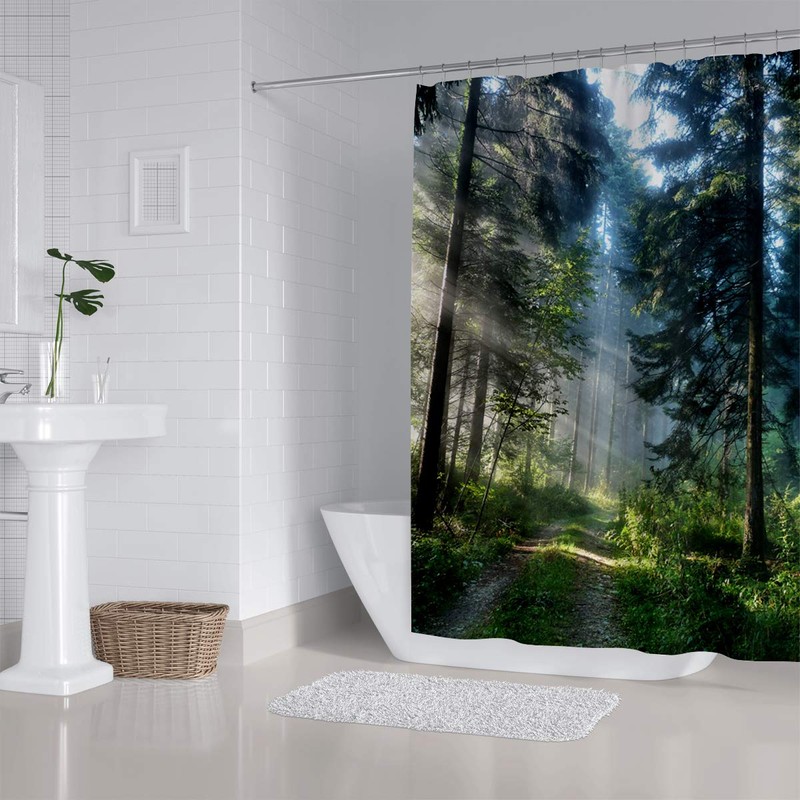 ZXMBF Trees Forest Sunlight Shower Curtain Straight Tall Trees Sunshine