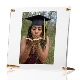 Wexel Art 9x12 Clear UV Grade Acrylic Tabletop Floating Picture Frame Display with Gold Hardware for Art and Photos