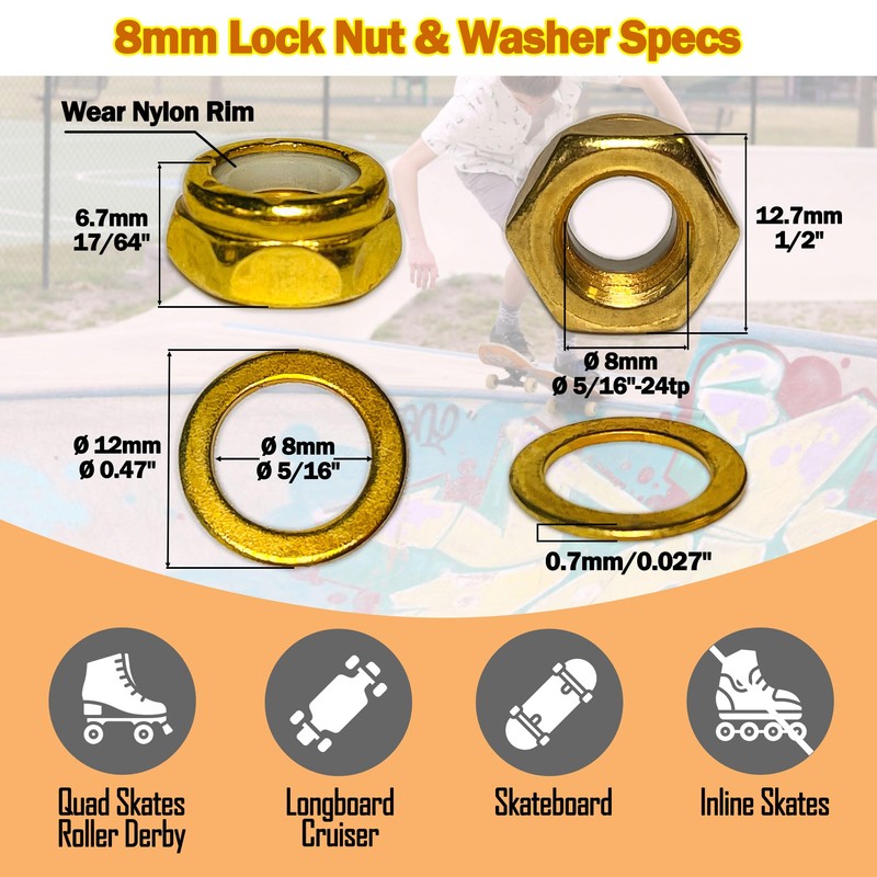 Naivskb Skateboard Bearings 8 Pack - Premium Titanium Coated ABEC9