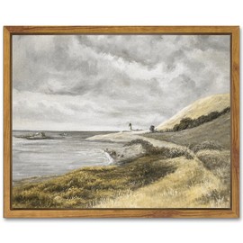 SHENIFY Coastal Framed Canvas Wall Art Vintage Landscape Seascape Classic Hallway Kitchen Office Decor - 8x10in Natural Framed