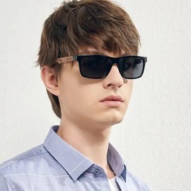 KINGSEVEN Polarised Sunglasses Men's Wooden Fashionable Retro Sunglasses Made of Black Walnut Wood with Arms HD Lenses with UV Protection, black silver