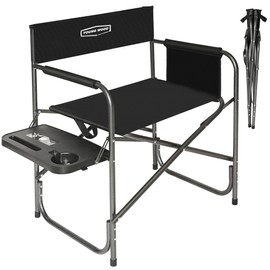 YOUNG WOOD Camping Directors Chair, Lightweight Oversized Portable Folding Chair with Side Table and Storage Pockets for Outdoor Camping, Lawn, Picnic and Fishing, Supports 400lbs (Black)