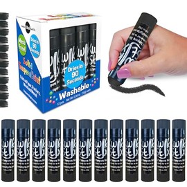 Kwik Stix - Varillas de pintura de témpera sólidas, paquete de 12 unidades, color negro, lavables del mismo color, de secado rápido (90 segundos), cer