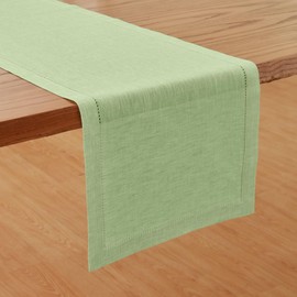 Solino Home Linen Table Runner 108 Inches Long - 100% Pure Linen Hemstitch Pistachio Table Runner 14 x 108 Inch for Dining, Wedding, Spring, Mothers Day, Easter Decorations - Milan
