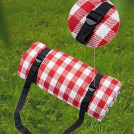 Large Roll-Up Picnic Mat for Travel & Camping - Waterproof Plaid Design 200x200 Black White Plaid 10ea
