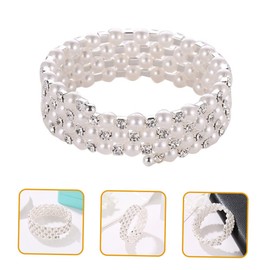 SHOWERORO Pearl Rhinestones Bangle Bracelet Elastic Bracelet for Bridal and Daily Wear