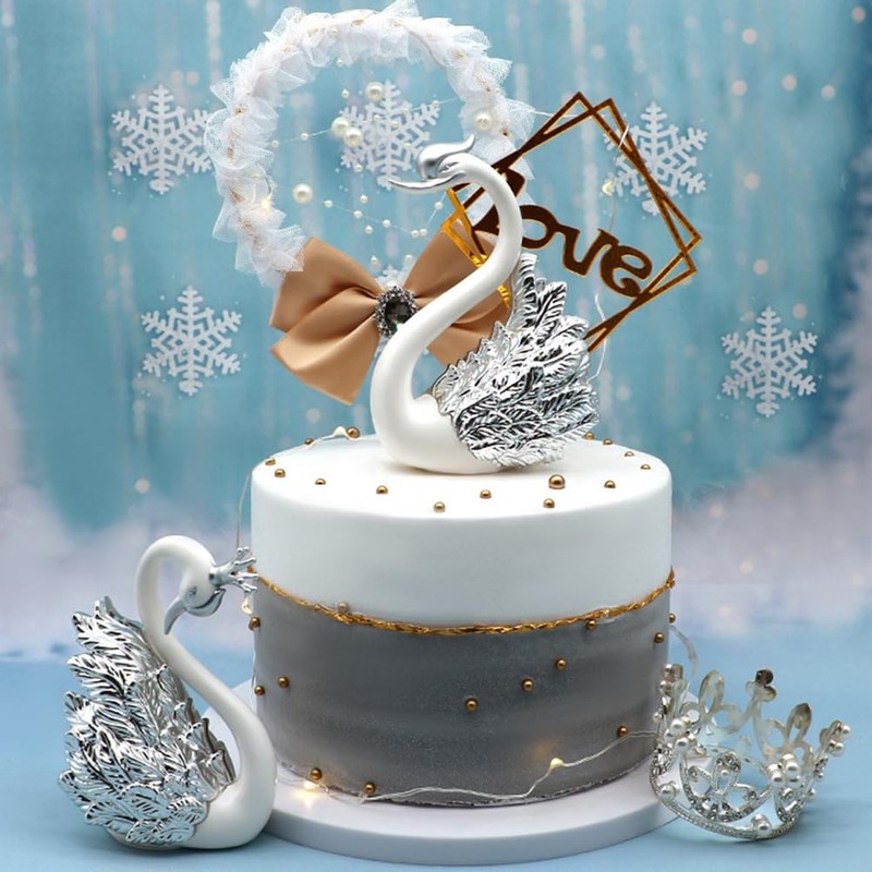 SEWACC 2pcs Couple Swan Ornaments, Mini Swan Figurines for Home