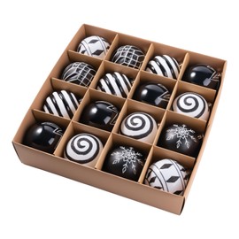 FlameFlash 3.15" Black & White Christmas Ornaments, 16PCS Shatterproof Modern Pattern Christmas Ball Ornaments, Christmas Baubles Hanging Decor for Trees/Exhibition/Party/Mall/Festival