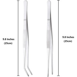MIUPOO Stainless Steel Tweezers Long, Curved Tweezers, Long Straight Tweezers, Cooking Tweezers, Stainless Steel, Tweezers Set for Water Pets, Repairing, Craft, Electronics, Soldering, 2 Pieces, 25 cm
