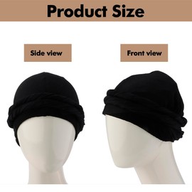 FASOTY Turban for Men Silk Satin Lined Hair Wrap Cover Slouchy Beanie Pre-Tied Skull Cap for Men and Women Sleeping Bonnet Black
