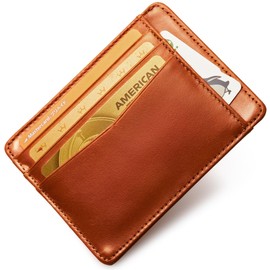 LEAGOO Men's Card Case, Slim, Compact, Thin Leather, Genuine Leather, Camel