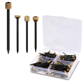 Picture Hanging Nails, 120pcs Picture Pins with Brass Head for Hard Walls Picture Tacks 13 14 18mm 4 Types Picture Hooks with Plastic Storage Box Photo Fram Hanging Kit