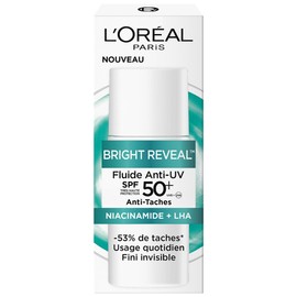 L'Oréal Paris UV-Flüssigkeit gegen Flecken, LSF 50+, für alle Hauttypen, Schutz und gemilderte Flecken, mit Niacinamin und Vitamin E, Bright Reveal, 50 ml