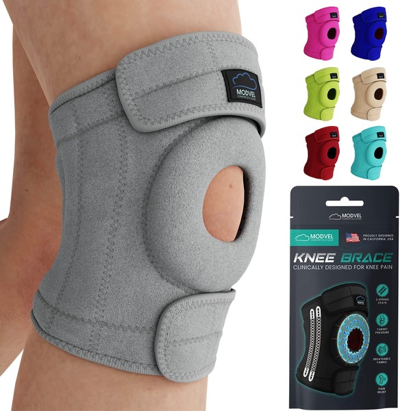 Modvel Knee Brace with Side Stabilizers | FSA or HSA eligible | Patella Gel Pads Knee Support Braces for Knee Pain, Meniscus Tear,ACL,MCL,Arthritis, Joint Pain Relief,Injury Recovery. (XXL Grey)