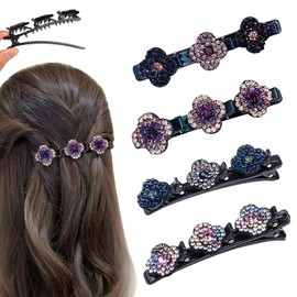 4 x double layer hair clip, hummingbird hair clip with crystal flower, hair clips with sparkling crystal stones, double hair clip with 3 clips, elegant hair styling clips for women and girls