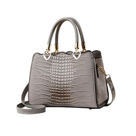 NICOLE & DORIS Women's Top-Handle Bags Small Handbags for Women Fashion Tote Handbag Crocodile Shoulder Bags PU Leather Crossbody Bag Satchel Bag Grey