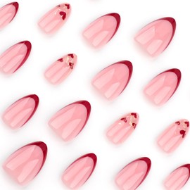Press on Almond Nails Short Length Glossy Full Cover Acrylic Almond Shaped False Nails with Designs Artificial Almond Fake Nails with Charms Glue Stick on Fingernails for Women Girls(JP3629)