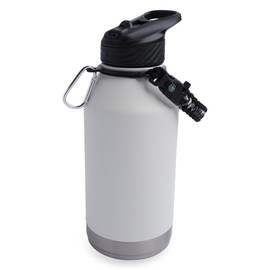 Hydragear Zenith Straw Stainless Steel Bottle with Carabiner, Compass, Signal Whistle, and Fire Starter - 64 Oz - Snow Drop Powder Coat