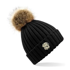 The House Of Dog Golden Retriever Owner Gift. Faux Fur Pom Pom Chunky Knit Super Soft Unisex Embroidered Beanie Hat Black