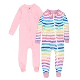 HonestBaby 2-Pack Organic Cotton Snug-Fit Footed Pajamas, Rainbow Stripe, 12 Months
