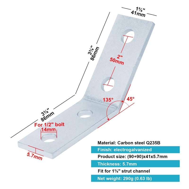 OTTFF 6 Pack 45 Degree Angle Bracket Fitting for 1-5/8"