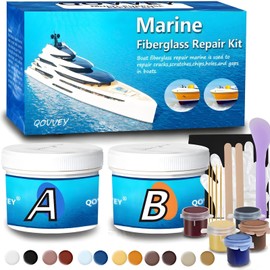 QOVVEY Marine Fiberglass Repair Kit for Boats - 4 OZ Fiberglass Gelcoat Boat Repair Kit, Quickly Fix Holes, Chips, Cracks, Pits, Scratchs, Dents,Gouges (Multi Color Matching)
