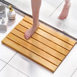 Bath Mat - Non Slip Waterproof Wooden Shower Floor for Bathroom  Sauna Spa Outdoor Use (Natural 21.26 x 14.17 1.3 Inch) - Color: Black, Size: 31.3 x 18.1 x 1.5 Inches