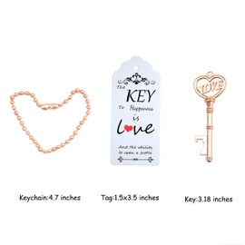 Makhry 52pcs Vintage Skeleton Key Bottle Opener with Love Heart Escort Thank You Tags and Keychain as Wedding Favor for Wedding Guest Wedding Decor (Rose Gold)