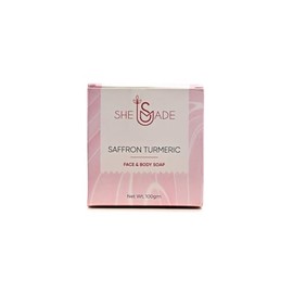 SHEMADE Saffron Turmeric Soap Bar for Face & Body - Anti-Aging, Brightening, Gentle Exfoliation, Hydrating Cleanser with Honey, Vitamin E & Olive Oil - Sulfate Free, Paraben Free, Cruelty Free, 100g