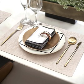 FGSAEOR Placemats Set of 4, Vinyl Dual Sided Wipeable Brilliance Table Mats 12 X 17 Inch, 100% Waterproof & Oilproof Faux Leather Place Mats for Kitchen/Dining/Party/Indoor & Outdoor - Platinum
