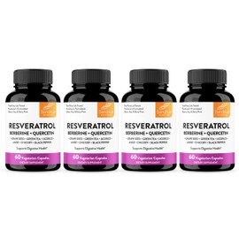 Sandhu's Resveratrol with Berberine for Gut Health | Digestive Supplement for Women & Men | Green Tea, Star Anise, DGL, Grape Seed Extract & Quercetin | Eases Bloating | 60 Capsules (Pack of 4)
