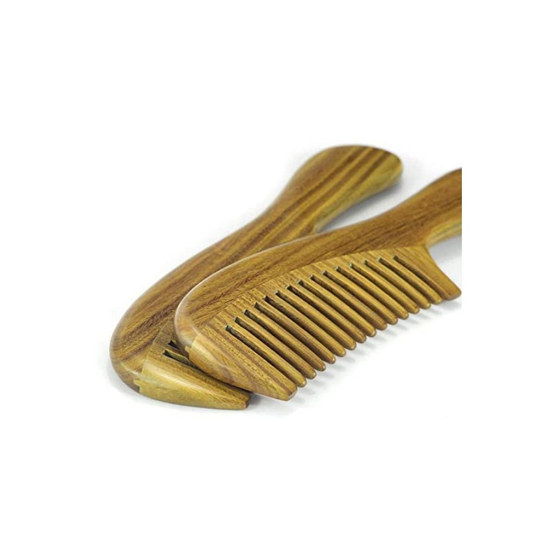 EQLEF Green sandalwood wide-tooth no static handmade comb (20cm)