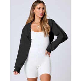 ANRABESS Womens Cropped Sweatshirt Long Sleeve Bolero Cardigan Open Front Shrug Workout Thumb Hole Y2K Tops Preppy Clothes Black Small