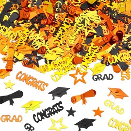 MARFOREVER Orange Black Gold Graduation Confetti Decorations, Congrats Grad Confetti Class of 2025 for 2025 Graduation Theme Party Decor Congrats Grad 2025 Party Supplies Table Centerpieces