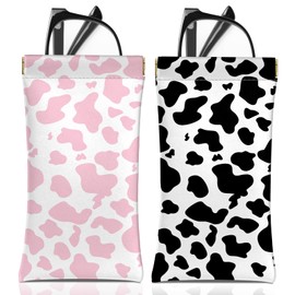 BHAHB 2 PCS Glasses Eyeglass Sunglasses Case Pouch Soft PU Leather Cute Aesthetic with Cleaning Cloth for Unisex Women Girls-Cow Leopard