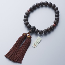 [Butsudanya Takita Shoten] Kyoto Prayer Beads, Men's, Striped Ebony (Matte), 2 Red Tiger Eye Stones, 22 Beads, with a Bag of Prayer Beads, Can Be Used in All Sects, Certificate Included