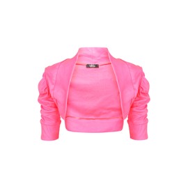 AEL New Girls Ruched Sleeve Cardigan 100% Cotton Plain Bolero Shrug Colour: Pink 100% Cotton Size: 11-12 Years