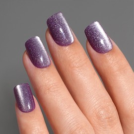 TOGZOM 120 Pcs Purple Press on Nails Short Cat Eye Fake Nails Sqaure Acrylic Nils Glitter Gel Glue on Nails Reusable Stick on Nails Glossy Shiny False Nails Manicure Kit in 15 Sizes