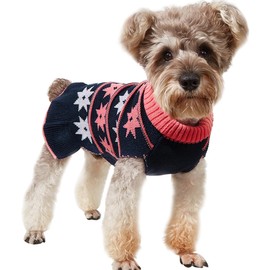 Jecikelon Pet Dog Sweaters for Small Dogs Dress with Snow Knitwear Turtleneck Pullover Dog Clothes Warm Winter Puppy Sweater Long Dresses (Navy, Small)