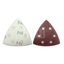 60 pieces HKB ® sanding triangles, 93 x 93 x 93 mm, 6-hole for Delta sanders, 10 of each grit 40, 60, 80, 120, 180, 240, abrasive corundum, professional quality, universal, item no. 20141