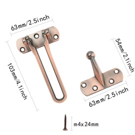 AUXBC 2 PCS Swing Bar Door Lock Latch, Zinc Alloy Safety Lock for Front and Inside Door, Heavy Duty Home Security Door Lock for Kids Home Hotel, Red Bronze