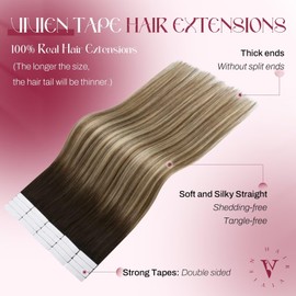 Vivien Tape in Hair Extensions Human Hair 22 Inch Brown Blonde Human Hair Tape in Extensions Dark Brown to Ash Brown and Light Blonde Tape in Hair Extensions Real Human Hair 50g 20pcs