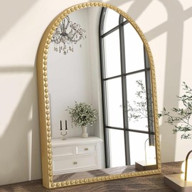 HLFMVWE Large Gold Arch Mirror for Bathroom, Metal Beaded Frame 36"x24" Arched Wall Mirror, Decorative Mirror for Vanity Accent Bedroom Living Room Entryway
